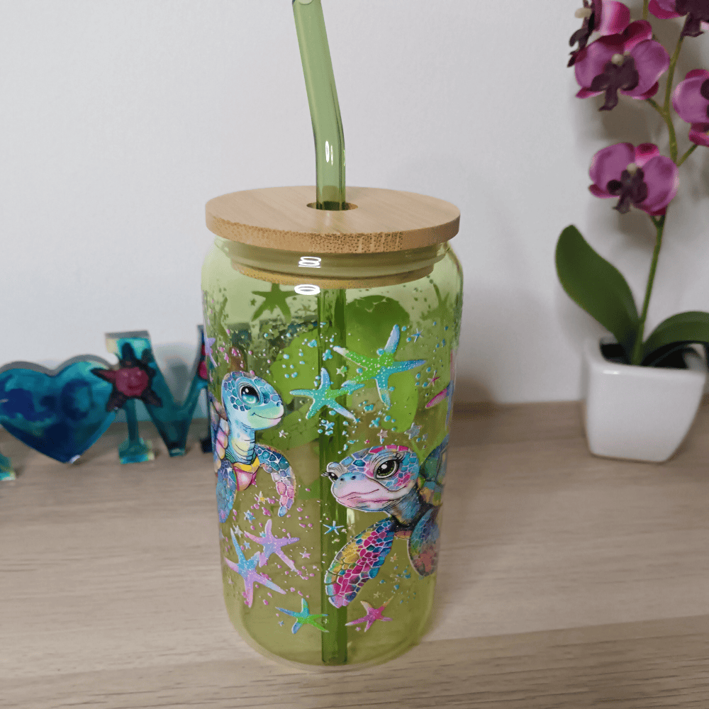 Gobelet en verre vert Tortue