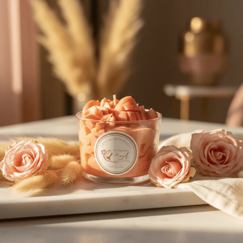 Bougie parfumée artisanale coulée à la main - Parfum Mangue - Les Créations des A