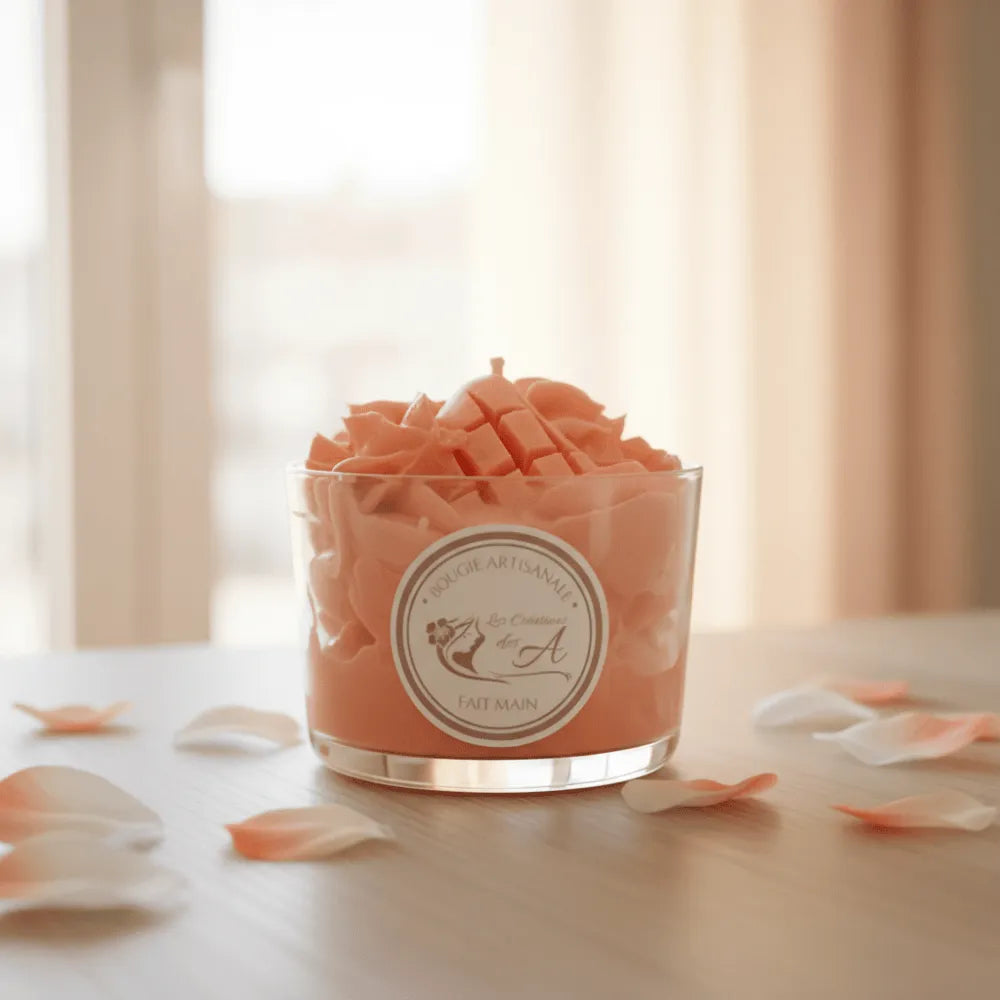 Bougie parfumée artisanale coulée à la main - Parfum Mangue - Les Créations des A