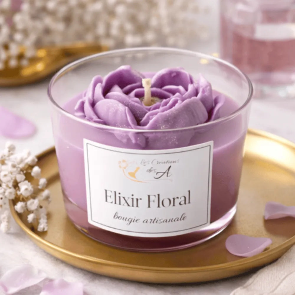 Bougie parfumée Elixir Floral – bougie artisanale en cire végétale de soja – Les Créations des A