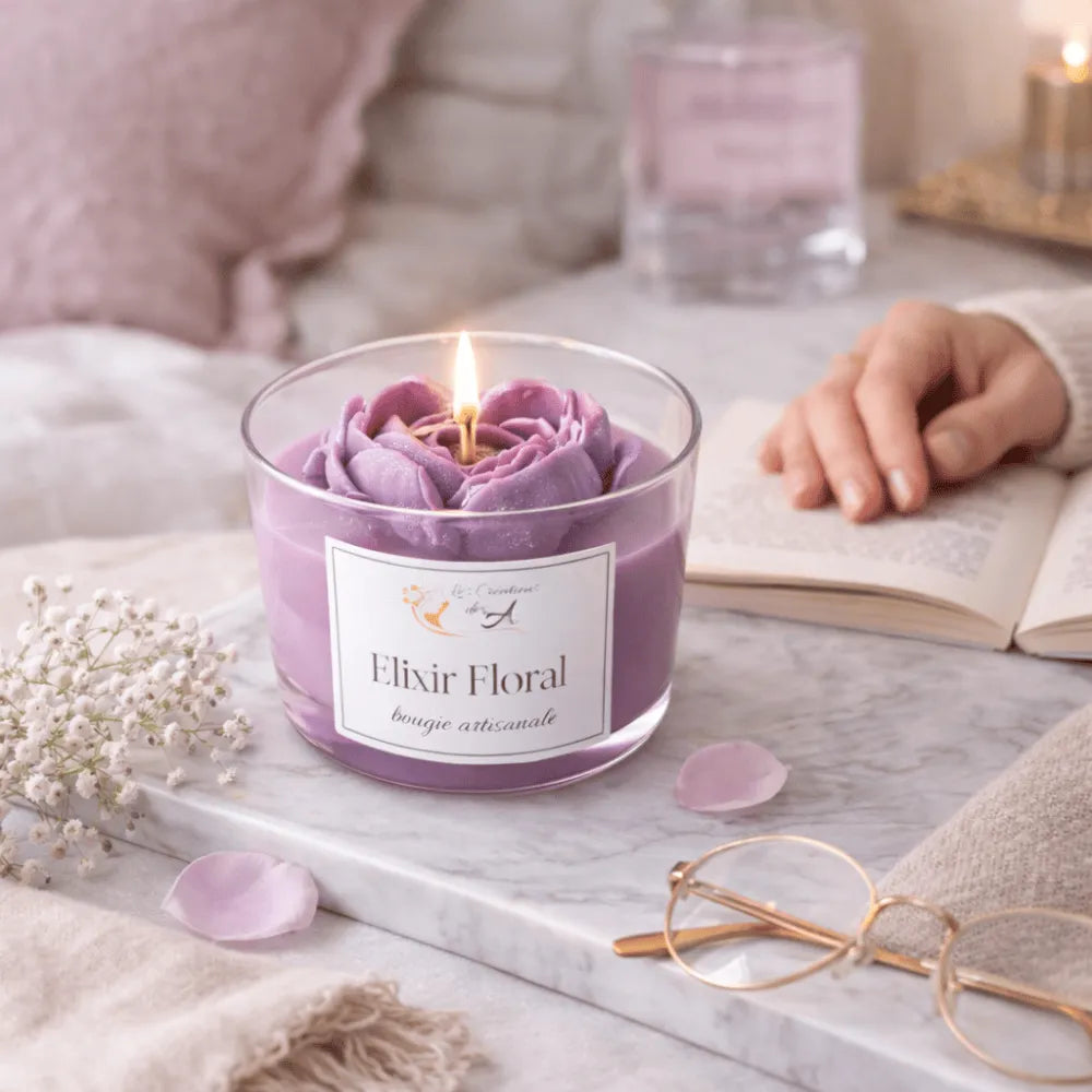 Bougie parfumée Elixir Floral – bougie artisanale en cire végétale de soja – Les Créations des A