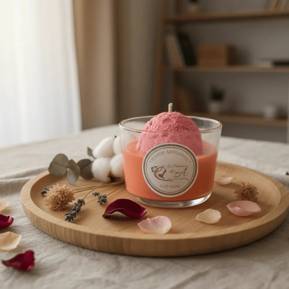 Bougie parfumée artisanale –  Parfum Pastèque Melon - Les Créations des A