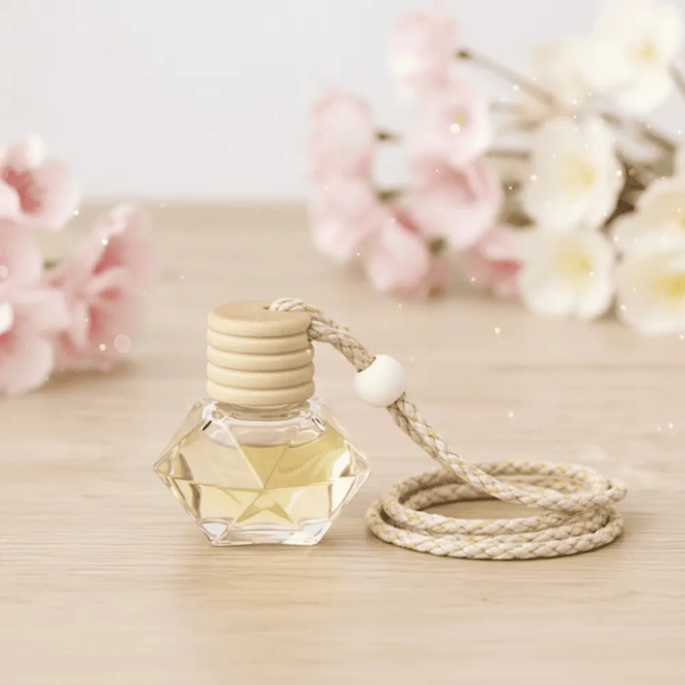 Diffuseur de voiture parfumé en verre avec bouchon en bois – parfum d’ambiance voiture – Les Créations des A