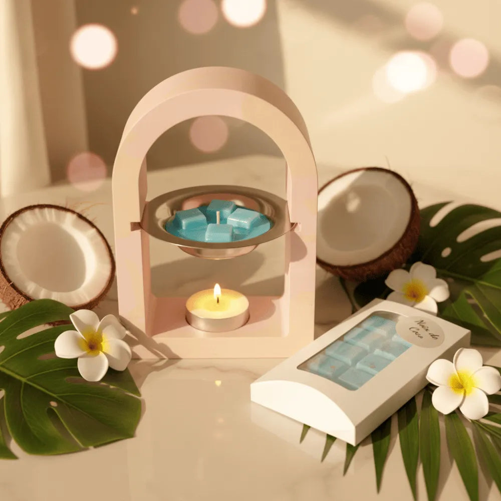 Fondants parfumés parfum Noix de coco & brûle parfum en jesmonite rose et or - fabrication artisanale - Les Créations des A