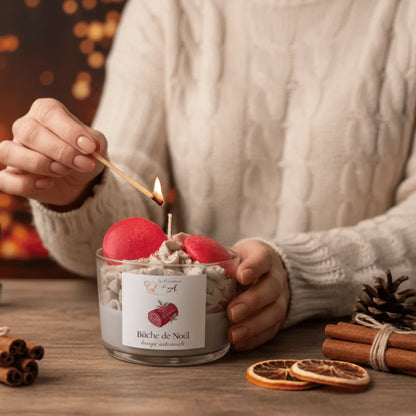 Bougie parfumée Bûche de Noël – bougie artisanale en cire végétale de soja – Les Créations des A