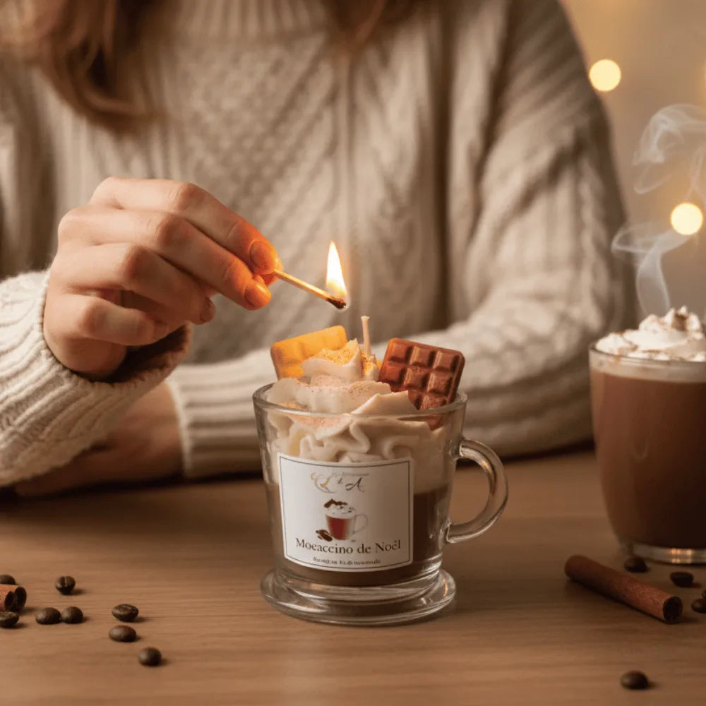 Bougie parfumée Moccacino de Noël – bougie artisanale en cire végétale de soja – Les Créations des A