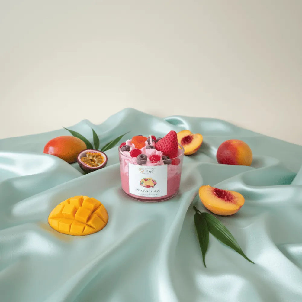 Bougie parfumée Evasion Fruitée – bougie artisanale en cire végétale de soja – Les Créations des A