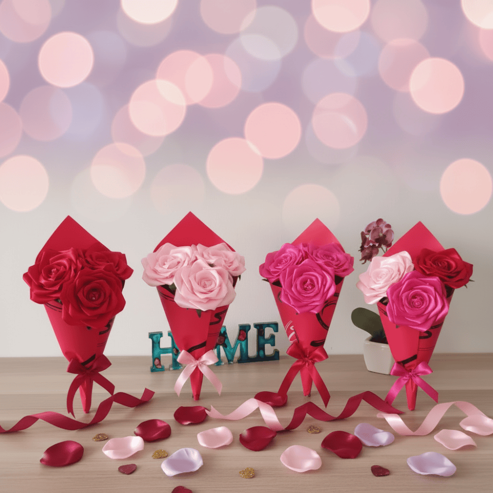 Bouquet de 3 roses en satin