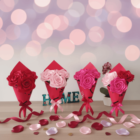 Bouquet de 3 roses en satin