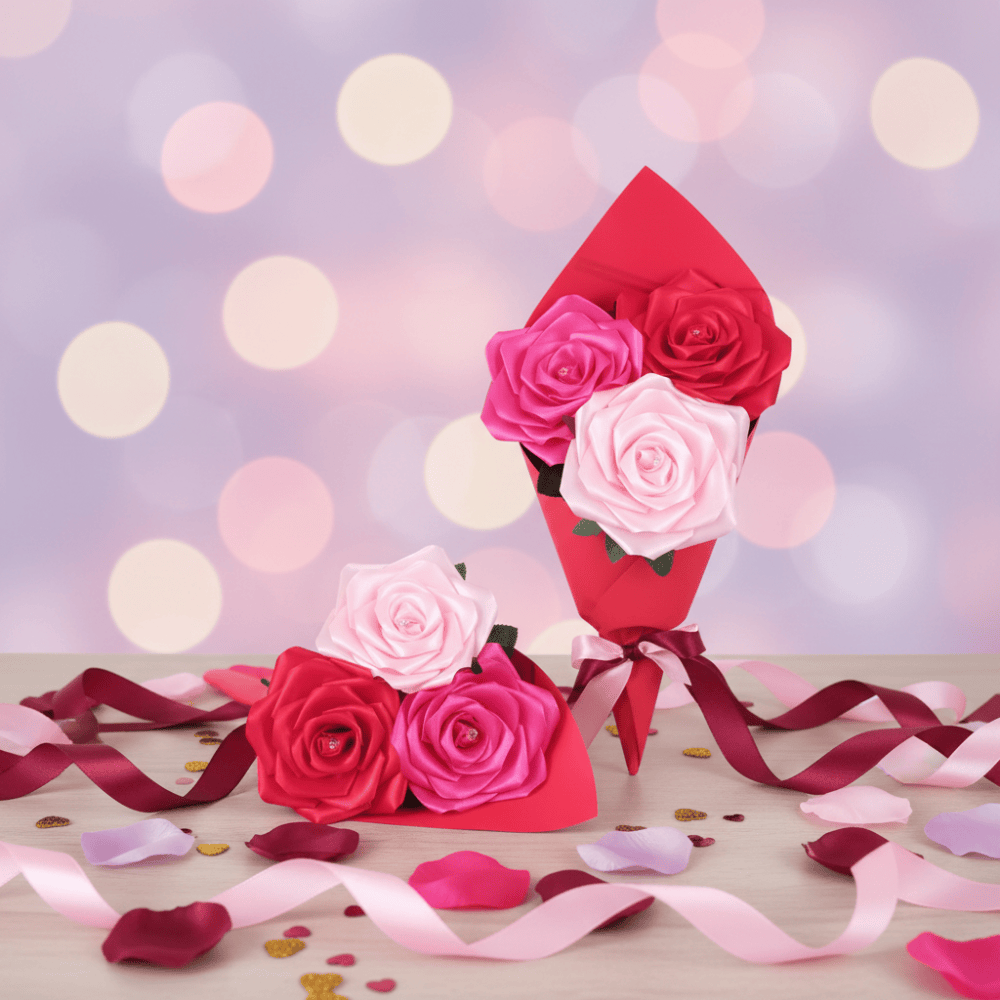 Bouquet de 3 roses en satin