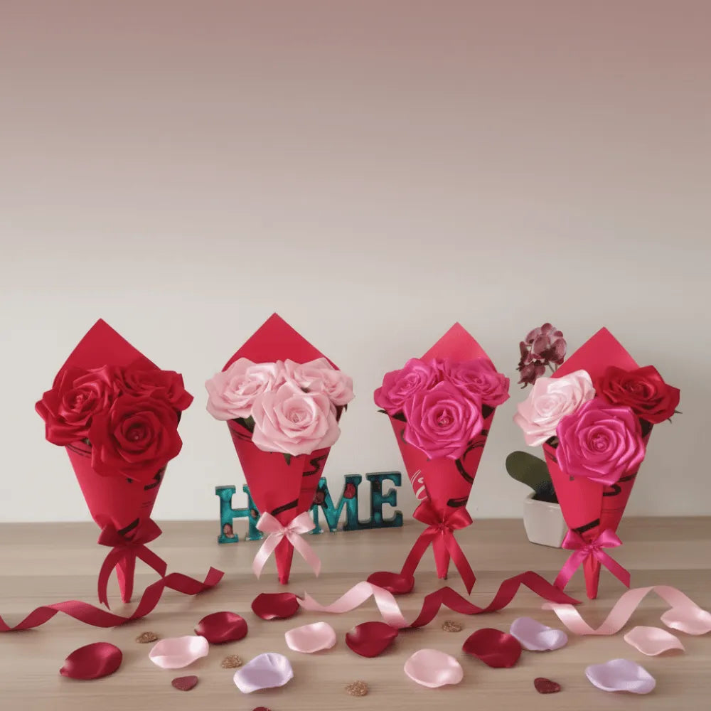 Bouquet de 3 roses en satin – cadeau floral éternel – Les Créations des A