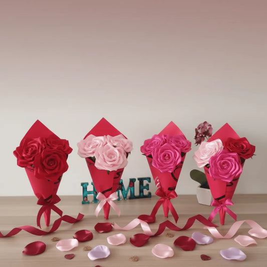 Bouquet de 3 roses en satin – cadeau floral éternel – Les Créations des A