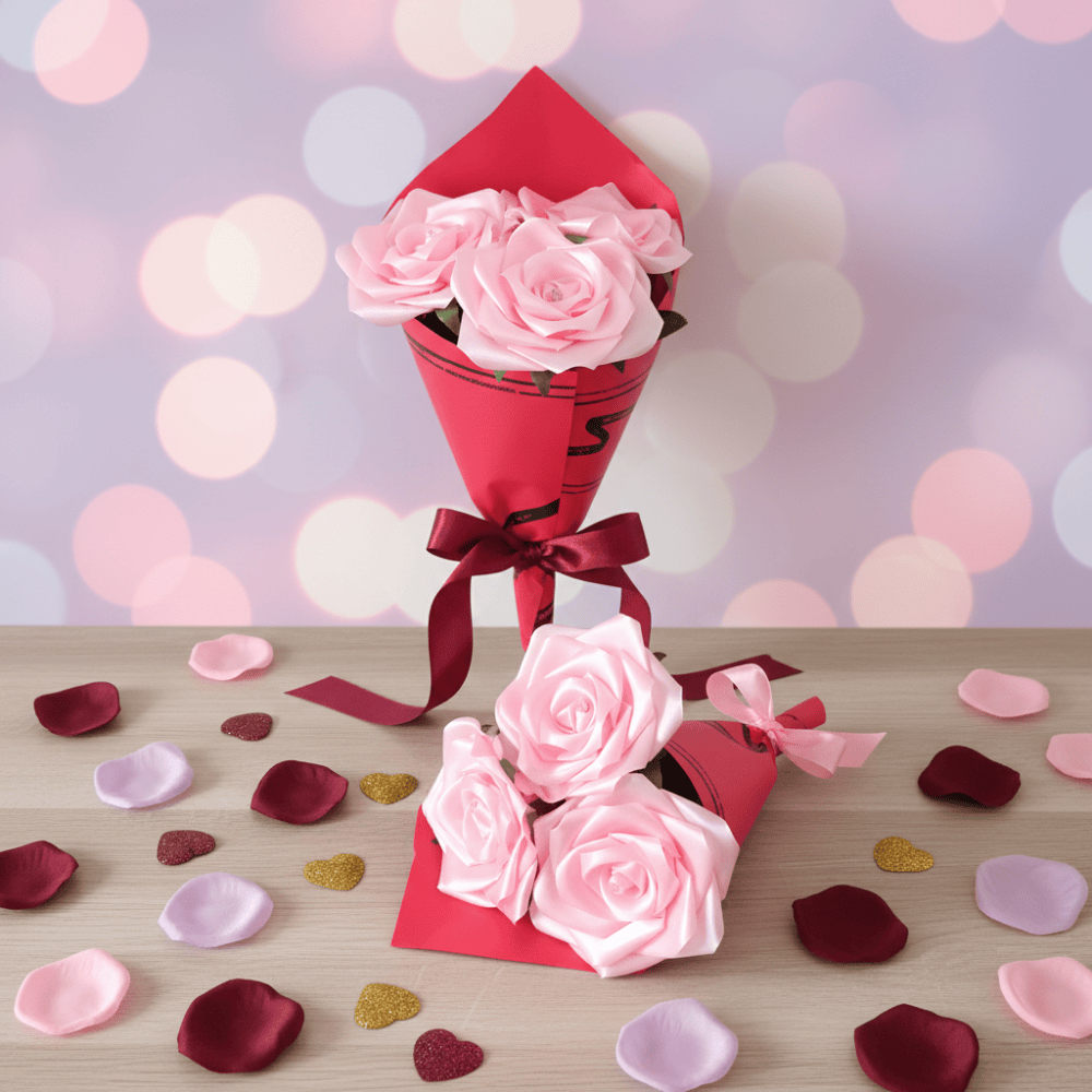 Bouquet de 3 roses en satin