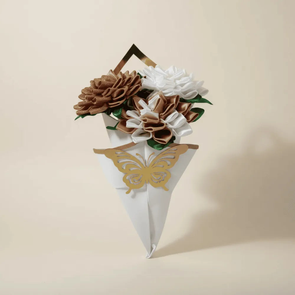 Bouquet de 3 dahlias en satin – composition florale éternelle – Les Créations des A