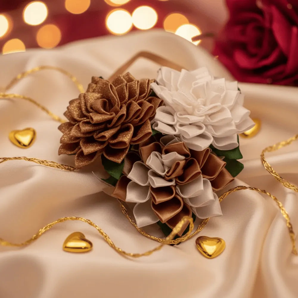 Bouquet de 3 dahlias en satin – composition florale éternelle – Les Créations des A