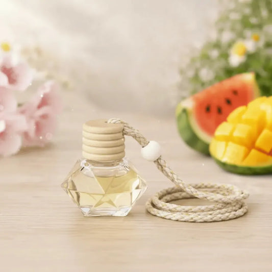 Diffuseur de voiture artisanal parfum fruité mangue et pastèque – flacon diamant en verre – Les Créations des A
