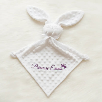 Doudou lapin bébé personnalisé Princesse Emma minky – cadeau naissance original - Les Créations des A