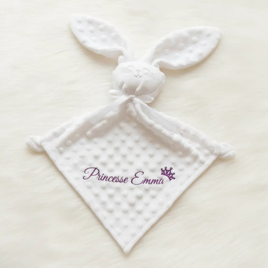 Doudou lapin bébé personnalisé Princesse Emma minky – cadeau naissance original - Les Créations des A