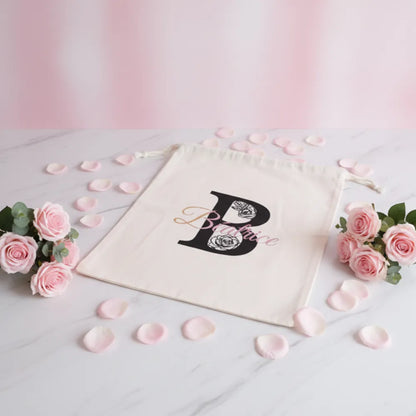 Grand pochon en coton avec initiale "B" florale et prénom Béatrice, roses roses – cadeau original femme - Les Créations des A
