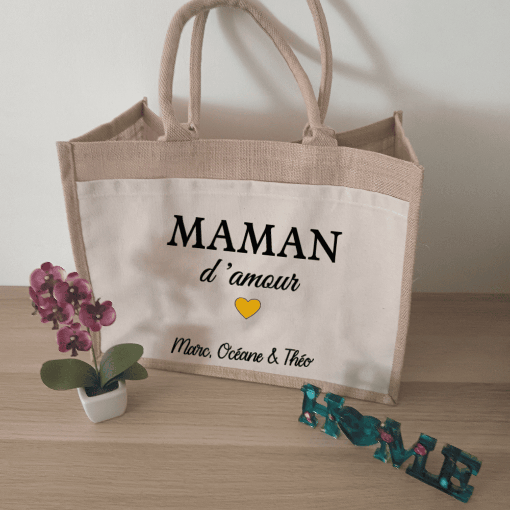 Sac en jute personnalisable "D'Amour"