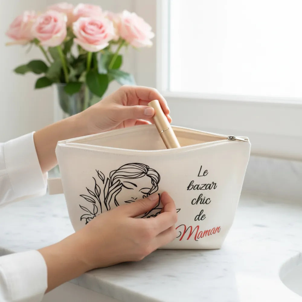 Pochette Le bazar chic de Maman en utilisation – idée cadeau original pour maman - Les Créations des A