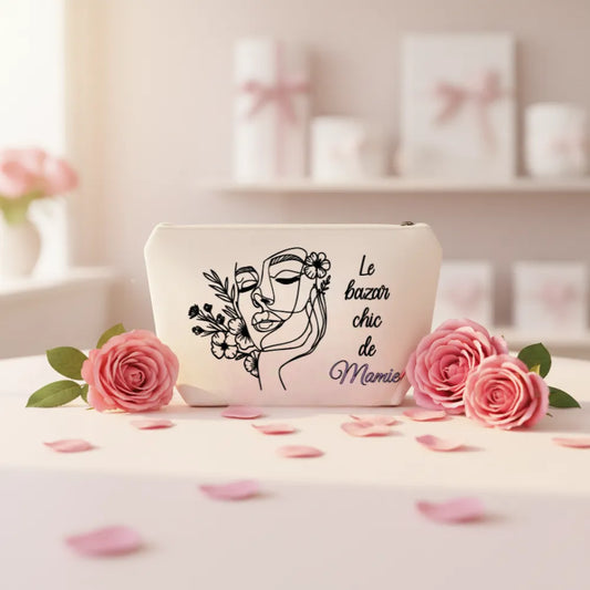 Pochette personnalisée Le bazar chic de Mamie avec roses roses – cadeau fête des mères - Les Créations des A
