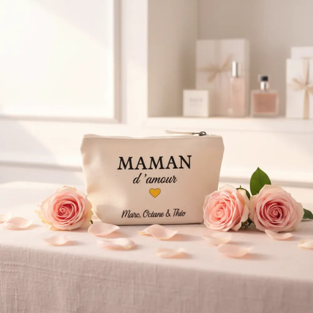 Pochette personnalisée Maman d'amour avec roses roses – cadeau fête des mères - Les Créations des A