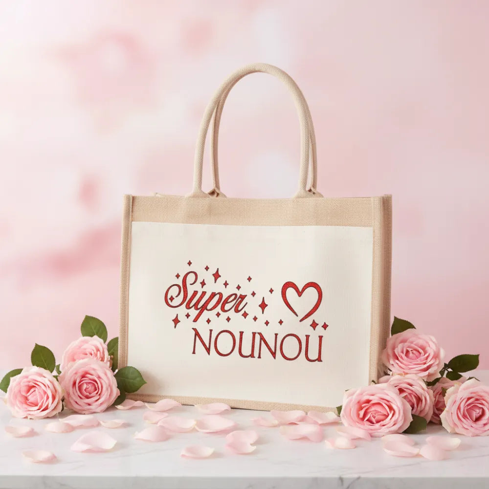Sac en jute "Super Nounou" – cadeau personnalisé nounou fait main - Les Créations des A 