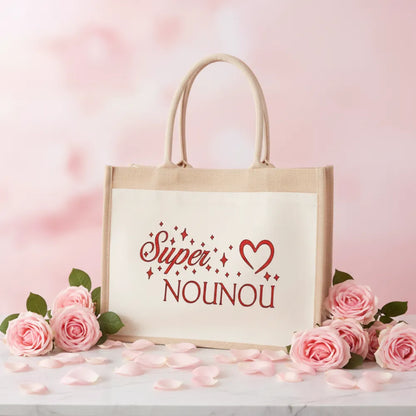 Sac en jute "Super Nounou" – cadeau personnalisé nounou fait main - Les Créations des A 