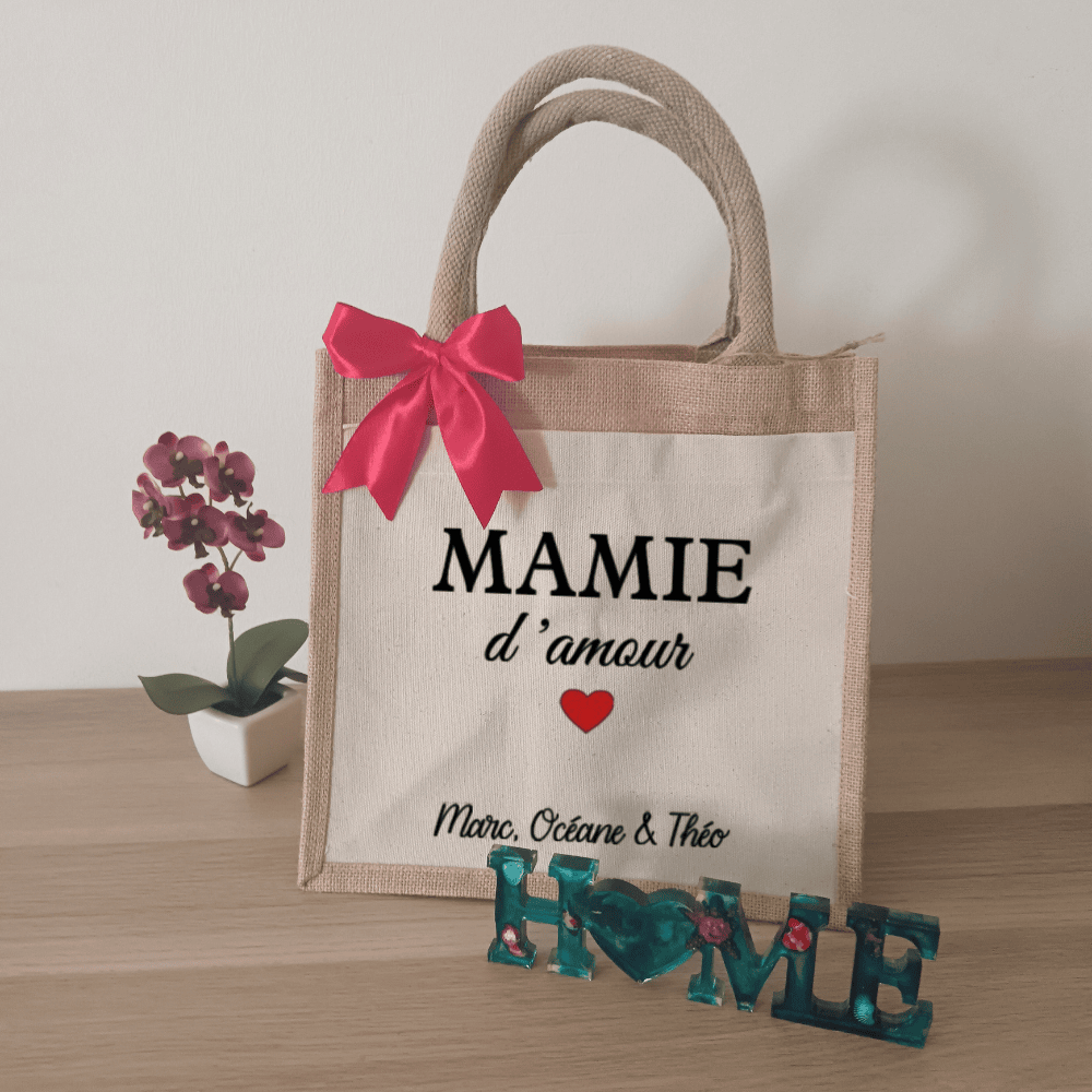 Sac en jute personnalisable "D'Amour"