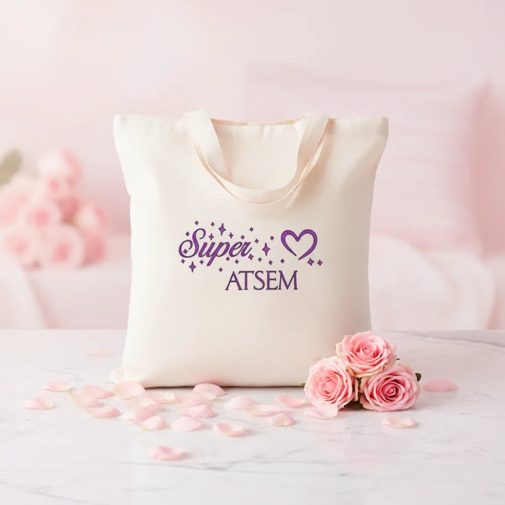 Tote bag blanc "Super ATSEM" – sac personnalisé cadeau maîtresse - Les Créations des A
