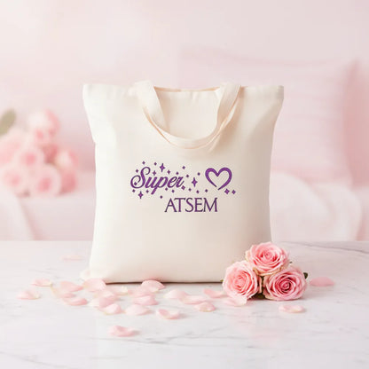 Tote bag blanc "Super ATSEM" – sac personnalisé cadeau maîtresse - Les Créations des A