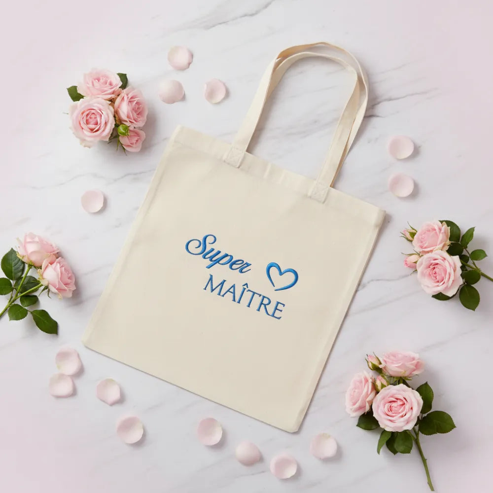 Tote bag beige "Super Maître" – cadeau enseignant fin d'année - Les Créations des A