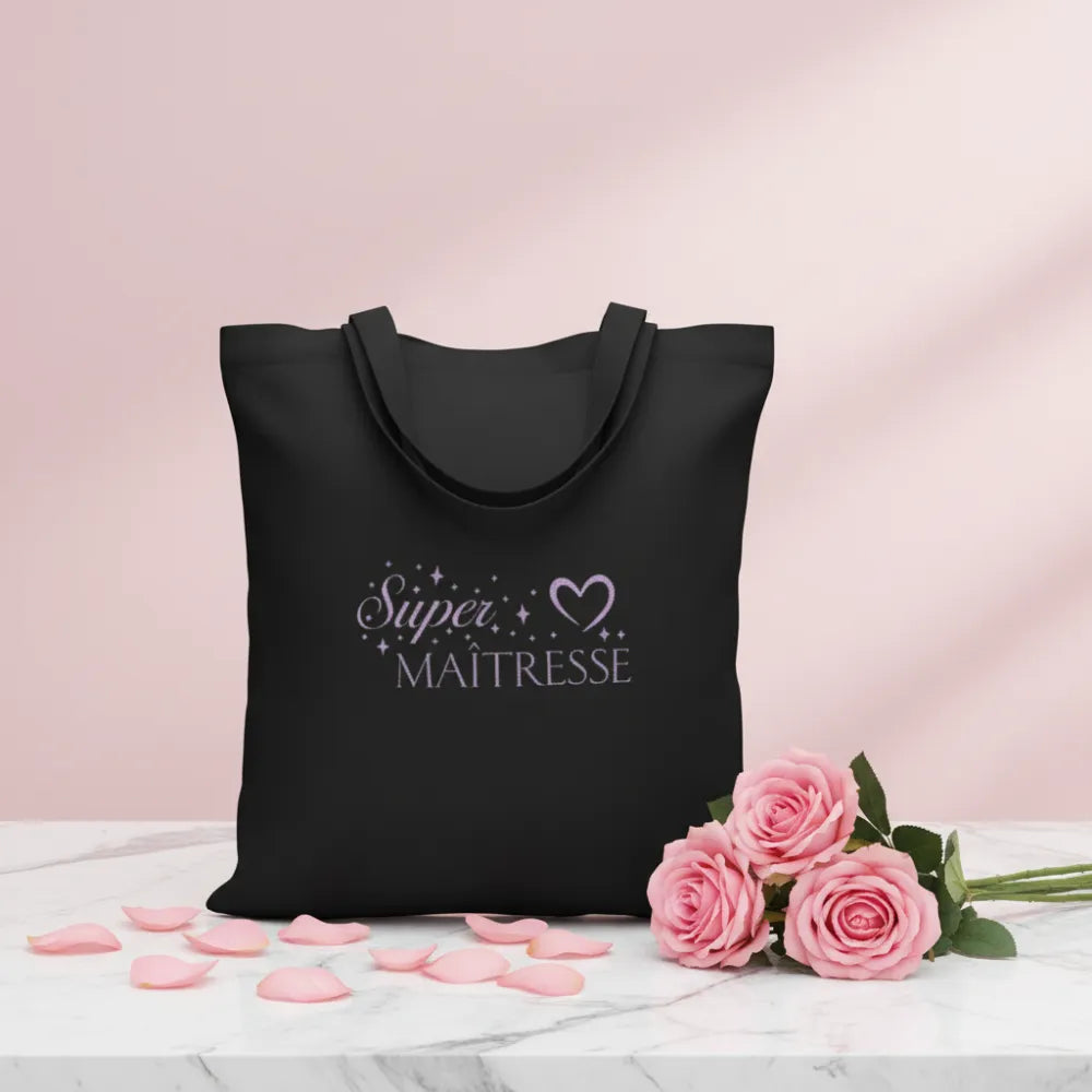 Tote bag noir "Super Maîtresse" – cadeau fin d'année scolaire personnalisé - Les Créations des A