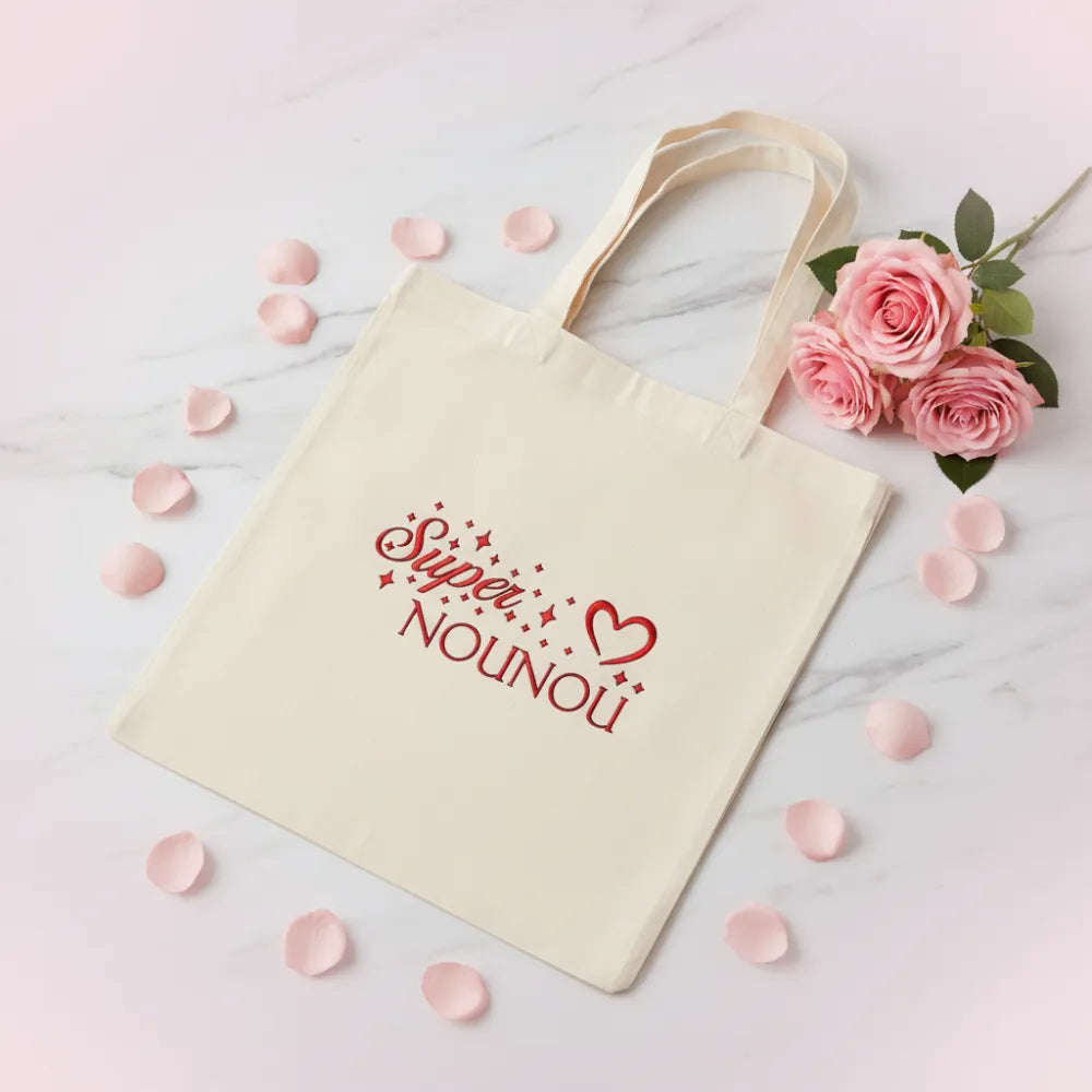 Tote bag beige "Super Nounou" – cadeau personnalisé nounou - Les Créations des A